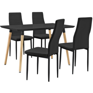 [en.casa]® Masa design de bucatarie/salon - cu 4 scaune imitatie de piele - negru