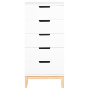 Cabinet din lemn si MDF, cu 5 sertare Bucas White, l50xA40xH105 cm