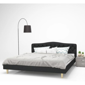 Cadru pat, bază șipci, material textil, 180x200 cm, gri închis