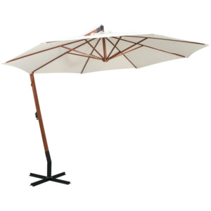 Umbrelă de soare suspendată cu stâlp lemn, 350 cm, alb
