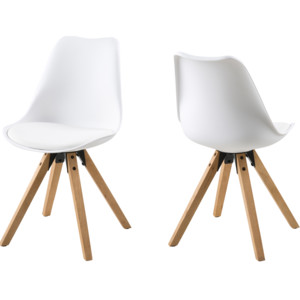 Set 2 scaune tapitate cu piele ecologica Dima White/Oak