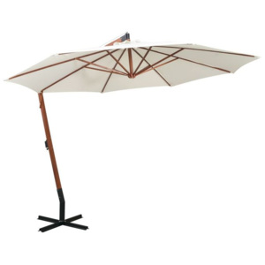 Umbrelă de soare suspendată cu stâlp de lemn, 350 cm, alb