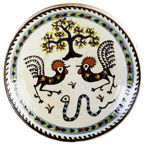 Farfurie Ceramica Horezu Copacul vietii Cocos Sarpele casei Bordura Bleu 33-37 cm