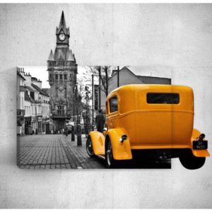 Tablou de perete 3D Mosticx Yellow Retro Car In City, 40 x 60 cm