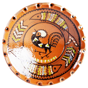 Farfurie Ceramica Horezu Maro Model Cocos incadrat Peste 33-37 cm