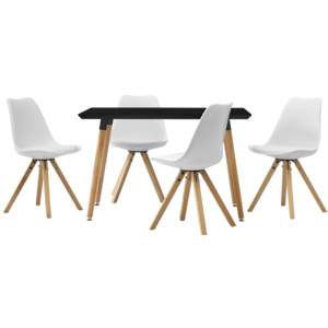 [en.casa]® Masa design de bucatarie/salon neagra - 120 x 70 cm - cu 4 scaune moderne de culoare alba