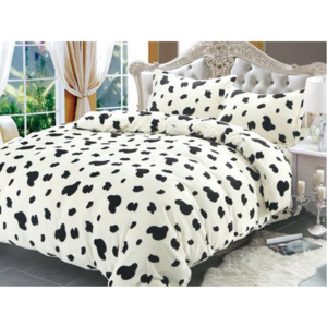 Lenjerie de pat cocolino, 4 piese, material pufos, alb-negru model 2