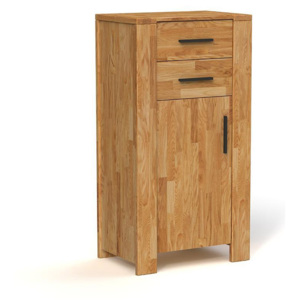 Cabinet din lemn masiv de stejar, cu 2 sertare si 1 usa "Cubic" Natural, l67xA45xH128 cm