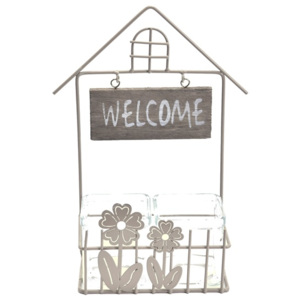 Suport metal si sticla pentru flori cu mesaj Welcome