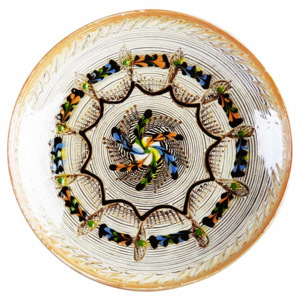 Farfurie Ceramica Horezu Model Spirala Albastru Maro 26 cm