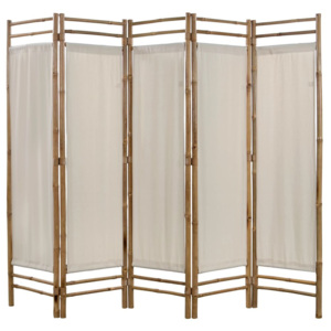 Paravan de cameră cu 5 panouri, pliabil, bambus și pânză, 200 cm