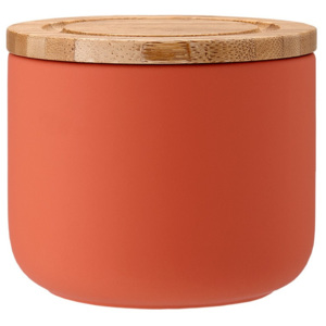 Recipient din ceramică cu capac din lemn de bambus Ladelle Stak, înălțime 9 cm, portocaliu