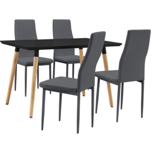 [en.casa]® Masa design de bucatarie/salon - cu 4 scaune imitatie de piele - gri inchis