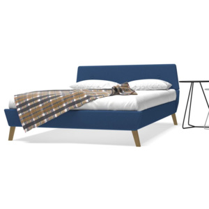Cadru pat, bază șipci, material textil, 140 x 200 cm, albastru