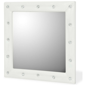 Oglindă de perete, piele artificială, 60x60 cm, alb lucios
