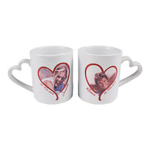 Set de căni personalizate (2 buc) cu toarte în formă de inimă
