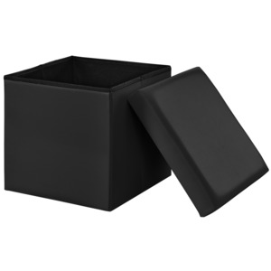 [en.casa]® Puff - scaun rabatabil Marime L - MDF/piele sintetica, 38 x 38 cm, negru, cu compartiment pentru depozitare
