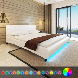 Cadru de pat cu piele artificială și bandă LED, 180 x 200 cm, alb