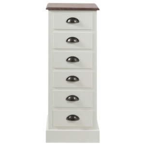 Cabinet din furnir si MDF, cu 6 sertare Aster White / Brown, l33xA30xH90 cm