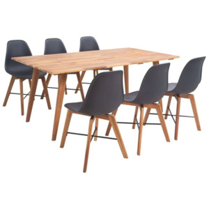 Set masă și scaune din lemn de acacia, 9 piese, negru