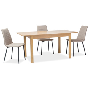 Set masa din pal Prism Oak + 4 scaune tapitate Tomas Beige