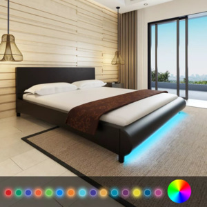 Cadru de pat cu piele artificială și bandă LED, 180 x 200 cm, negru