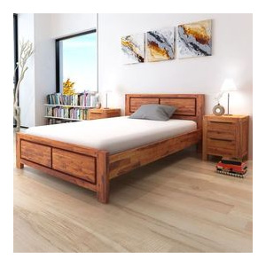 Cadru pat cu dulapuri, lemn masiv de acacia 180 x 200 cm, maro