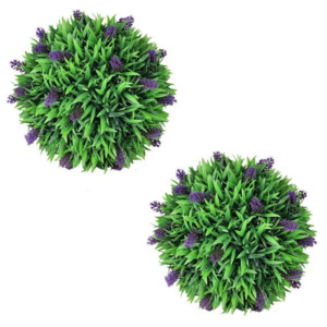 Set de 2 sfere de iarbă artificială și lavandă 36 cm