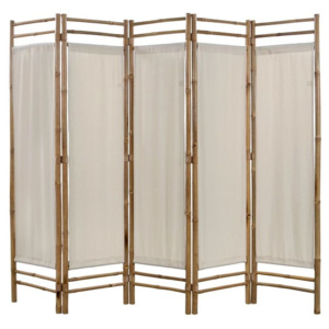 Paravan de cameră cu 5 panouri, pliabil, bambus și pânză, 200 cm