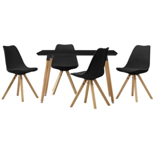 [en.casa]® Masa design de bucatarie/salon neagra - 120 x 70 cm - cu 4 scaune moderne de culoare neagra