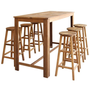 Set masă și scaune de bar din lemn masiv de acacia, 7 piese