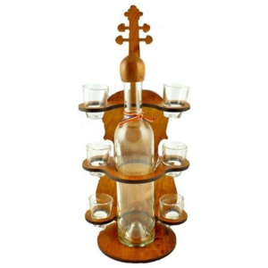 Vioara din lemn cu 6 pahare si o sticla pentru bautura, 41 x 15 cm