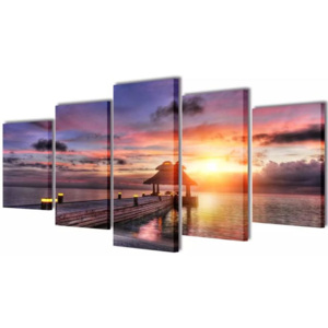 Set tablouri imprimate Plajă cu pavilion 100 x 50 cm
