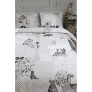 Lenjerie pat vintage alb negru - Antique