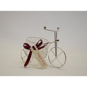 Marturie de nunta Bicicleta cu cos rotund, argintie, confectionata din sarmulita