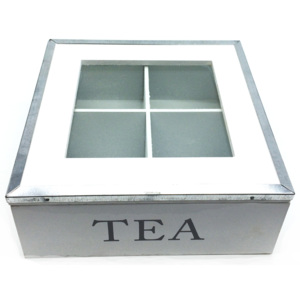 Cutie ceai, lemn, alb, dimensiuni 18 x 18 x 6.5 cm