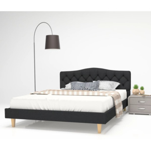 Cadru pat, bază șipci, material textil, 140x200 cm, gri închis