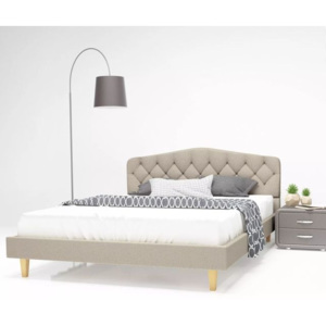 Cadru de pat, bază șipci, material textil, 140 x 200 cm, bej