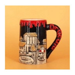 Halba ceramica cu tematica turistica - Dracula - Bran - Vlad Tepes - Transilvania. Se vinde la set de 6 bucati