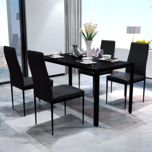 Set masă cu 4 scaune, design contemporan, negru
