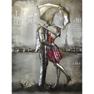 Tablou pe metal striat - Love in the rain 2, 75x100 cm