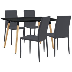 Masa design de bucatarie/salon- 120 x 70 cm - cu 4 scaune imitatie piele (gri inchis)
