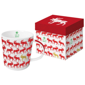 Cană din porțelan în cutie de cadou PPD Scandic Moose Red, 350 ml