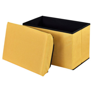 Puff - scaun rabatabil Marime XL - MDF/piele sintetica, 48 x 32 cm, galben mustar, cu compartiment pentru depozitare