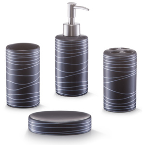 Set 4 accesorii pentru baie din ceramica, Lines Black