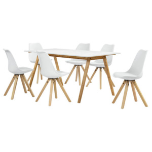 Masa de bucatarie/salon bambus design- 180 x 80 cm - cu 6 scaune albe