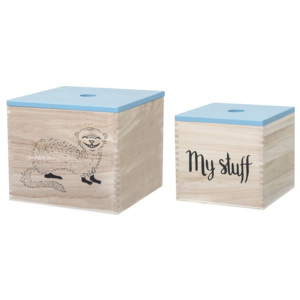 Set 2 cutii din lemn cu capac albastru My Stuff Bloomingville