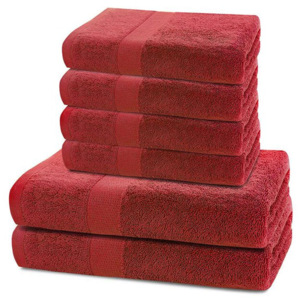 Prosoape de mâini și de baie din bumbac frotir culoare roșie, set 6 buc