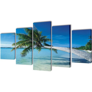 Set tablouri de perete cu imprimeu plajă nisip și palmier, 200x100cm