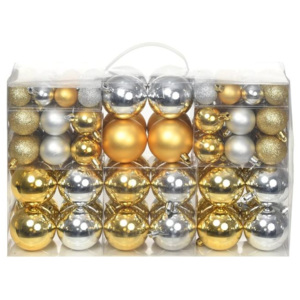 Set globuri de Crăciun 100 de piese, 6 cm, argintiu/auriu